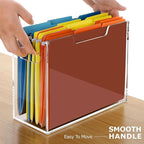 Clear File Box Hanging File Folder Organizer, Letter Size Portable Acrylic File Organizer Box with Handle, Filing Holder for 