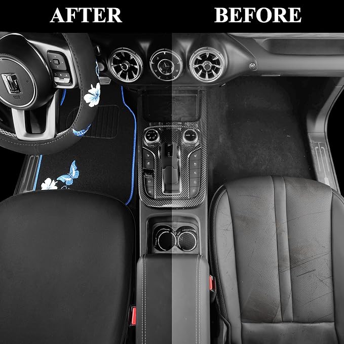 CAR PASS Blue Butterfly Car Seat Covers Full Set, Embroidered Flower Waterproof Car Floor Mats Carpet, Butterflies Steering W