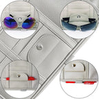 Car Sun Visor Organier Truck SUV Sun Visor Storage Pocket Pouch Holder, Multi-Pocket PU Leather with Zipper Net, for Cards Pens Sunglasses Document (Gray)