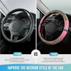 Road Comforts Leopard Steering Wheel Cover for Women, Cute Anti-Slip Microfiber Leather, Universal Fit 14.5-15 Inch Round Ste