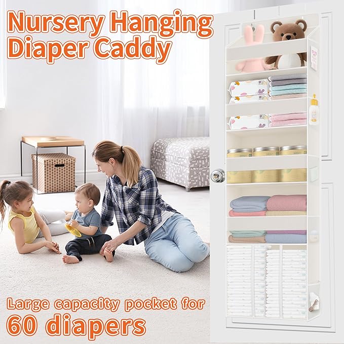 TAHAVICE 5-Tier Over The Door Organizer with 10 Mesh Pockets | Large Capacity Hanging Closet Storage for Baby Diapers, Toys, 