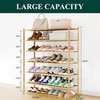 Smiry Shoe Rack, 6 Tier Long Bamboo Shoe Organizer, Stackable Free Standing Wooden Shoe Storage Shelf for Closet, Entryway, F