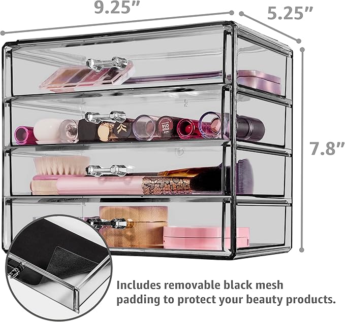 Sorbus Makeup Organizer - 4 Drawer Acrylic Make Up Organizers and Storage for Cosmetics, Jewelry, Beauty Supplies, Clear Make