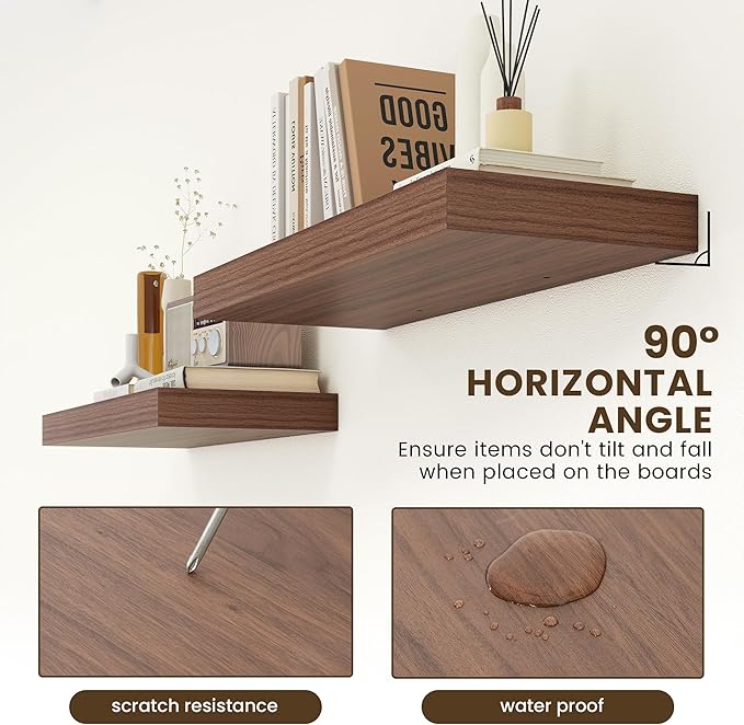 30 Inch Floating Shelves | 12 Inch Deep Walnut Floating Shelves Set of 2 | 30" W x 12" D Rustic Wood Shelves for Wall | Deep 