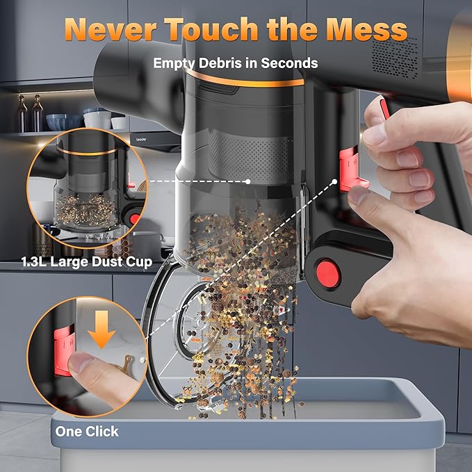 Tikom V500 Cordless Vacuum Cleaner for Home, 40000Pa/450W Stick Vacuum with LED Touch Screen, Charging Wall Dock, Anti-Tangle
