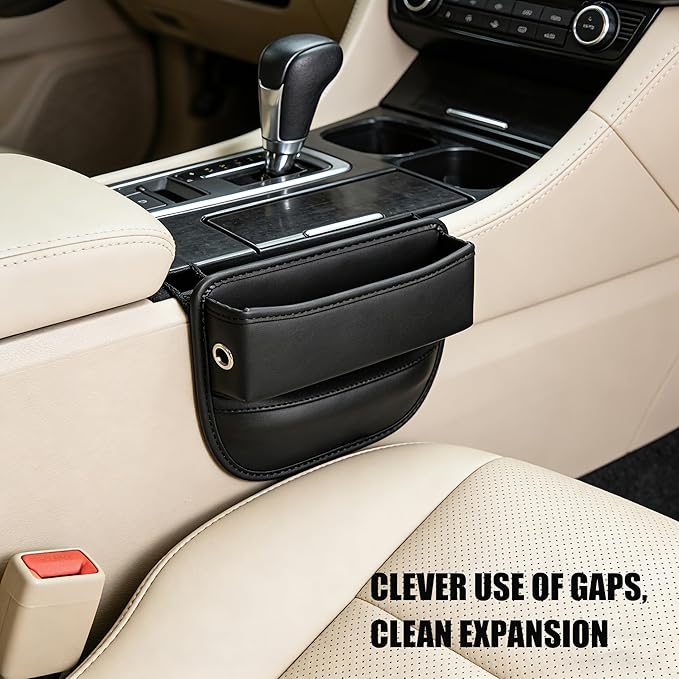 Car Seat Gap Filler Organizer, 2-Pack, Black Leather, Universal Anti-Drop Holder for Phone, Keys, Cards, Fits SUV, Truck