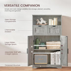 Iwell Storage Cabinet with 2 Drawers & 2 Adjustable Shelves, Kitchen Cabinet, Cupboard, for Living Room, Kitchen, Entryway, H