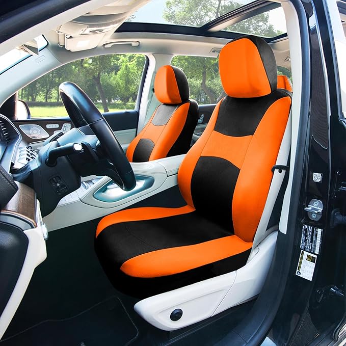 FH Group Full Set Cloth Car Seat Covers , Universal Fit combo, Low Back Front Seat Covers, Airbag Compatible, Split Bench Rea