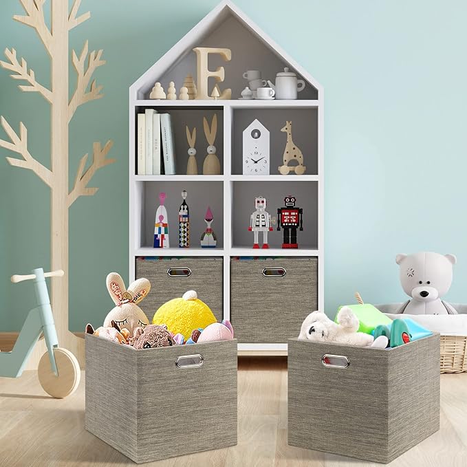 Posprica 13x15x13 Storage Cube Bins, Foldable Collapsible Storage Bins Boxes, Fabric Decorative Storage Baskets Organizer for