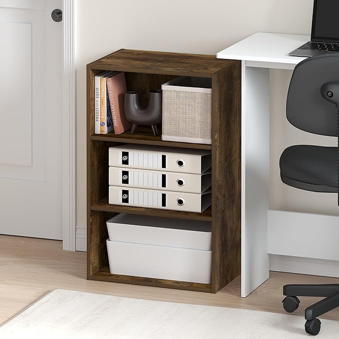 Furinno Basic Book Shelf, 3-Tier Bookshelf, Storage Organizer Bookcase with Open Shelf, 11 x 17 x 26, for Living Room, Bedroo