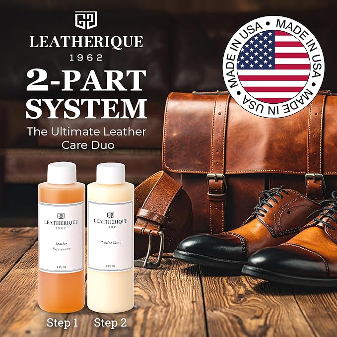 Leatherique Leather Care & Preservation Set - 16 oz | Leatherique Rejuvenator Oil & Prestine Clean 2-Step System | Softens, C