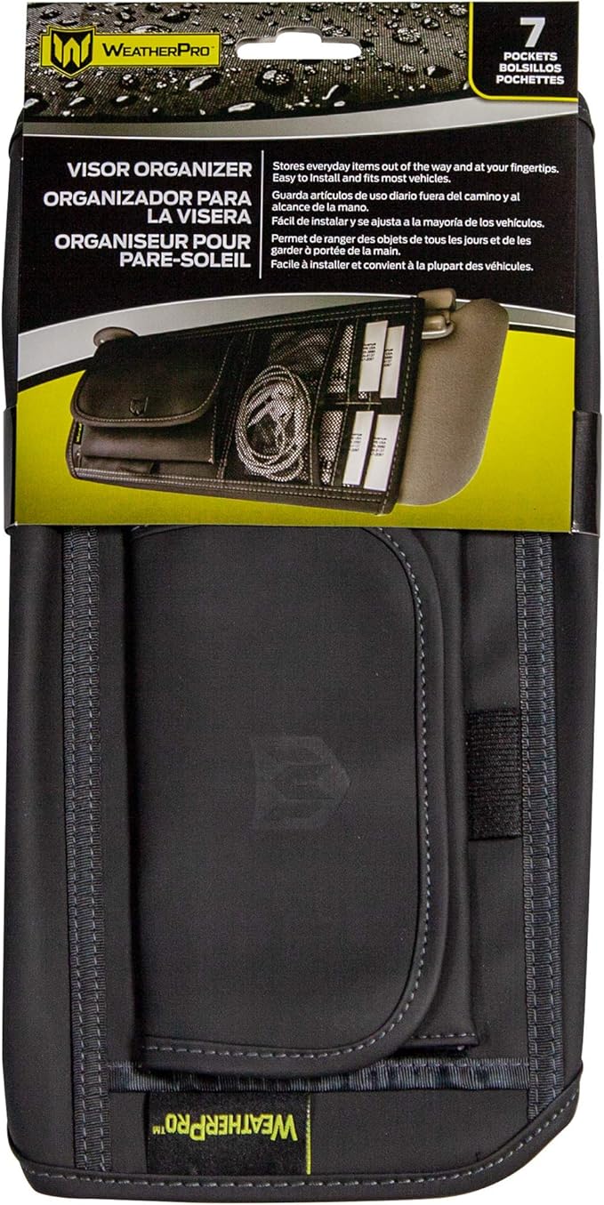 Plasticolor 006191R01 WeatherPro Black Car Truck or SUV Sun Visor Organizer, Auto Interior Pocket Organizer, Registration and Document Holder, Personal Belonging Sunglass Storage Pouch Organizer