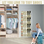 Windyun 40 Over the Door Shoe Organizer Large Breathable Mesh Pockets Hanging Shoe Rack for Closet Beige Behind Door Hanger S