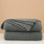 Chunky Cable Knit Throw Blanket Lightweight Grey 100% Organic Cotton Blanket for Sofa Couch Bed Baby Nursery, Rustic Shabby C