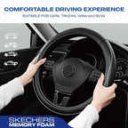 Skechers Memory Foam Steering Wheel Cover,Piping Microfiber Leather Steering Wheel Cover Sporty Universal Fit 14" 1/2-15" Car