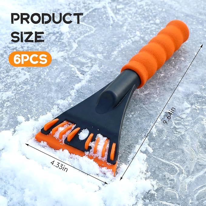 Lasnten 6 Pcs Car Ice Scraper 9.64 x 4.33 Inch Windshield Ice Scraper Winter Car Accessories to Remove Snow, Frost for Small Truck (Trendy, Orange Black)