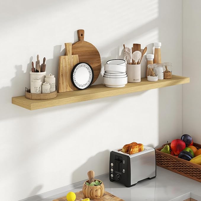 55 Inch Floating Shelves, 8 Inch Deep Floating Shelves for Wall, Hanging Shelf with Invisible Brackets, Deep Shelves for Bath