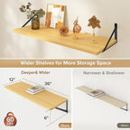 Deep Floating Shelves Wall Mounted, 36"x12" Oak Wall Shelves with Brackets Set of 2 for Bedroom, Living Room, Bathroom, Kitch