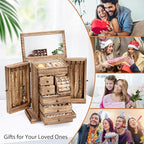 Jewelry Box for Women, Rustic Wooden Jewelry Boxes & Organizers with Mirror & Drawers,6 Layer Jewelry Organizer Box for Rings
