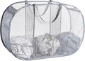 Seiritex Mesh Popup Laundry Hamper 3 Compartment Sortable Horizontal Collapsible Laundry Basket for Clothes Laundry Room Bedr