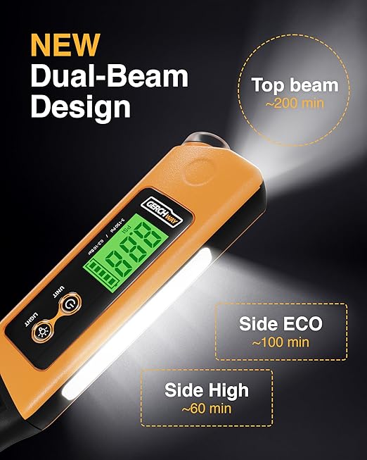 2-in-1 Digital Tire Pressure Gauge with Magnetic LED Work Light, USB Rechargeable, Lab Tested Air Gauge, 150 PSI