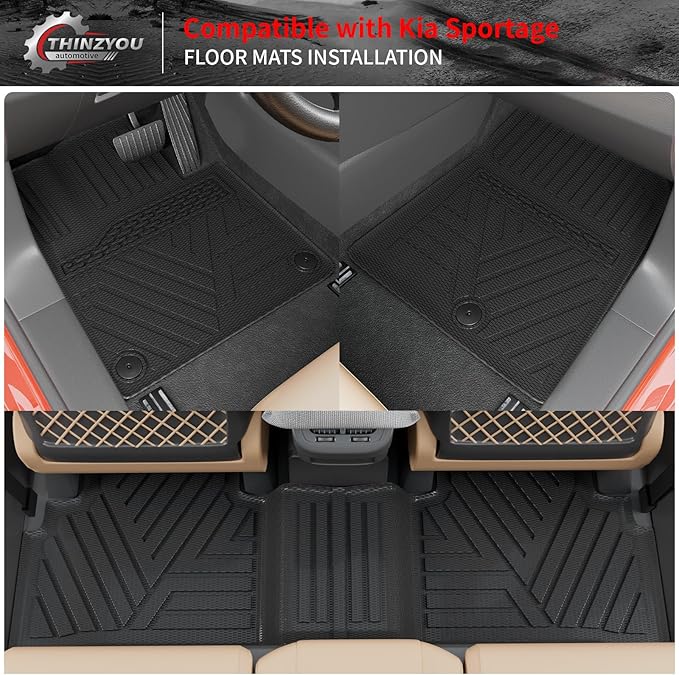 Floor Mats Compatible with 2023 2024 2025 2026 Kia Sportage Cargo Mat Cargo Liner TPE All Weather Back Seat Cover Protector 2025 Sportage Accessories (Trunk Mat+Backrest Mats+Floor Mats)