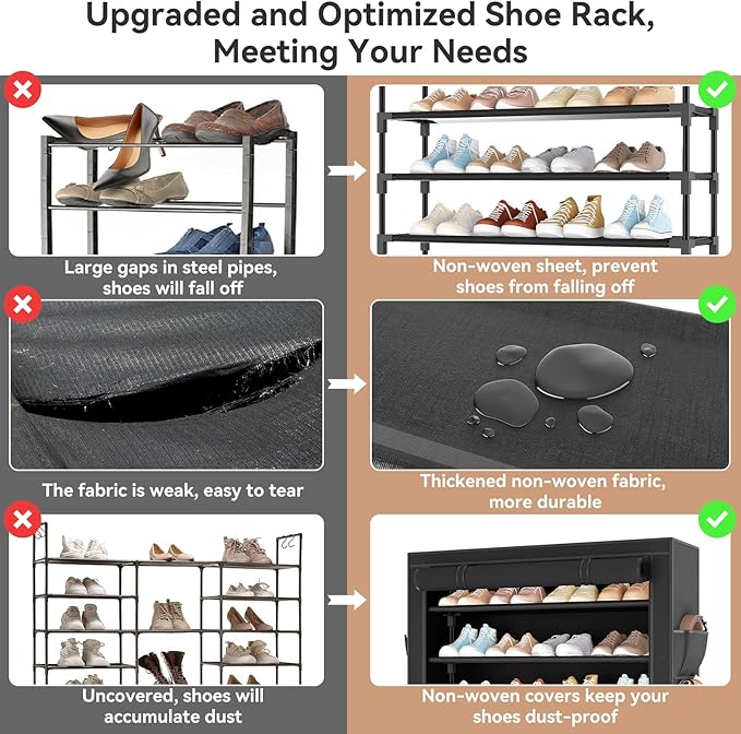 LANTEFUL Shoe Rack with Covers 5 Tier Tall Shoe Rack Organizer Large Capacity Shoe Shelf Storage 20-24 Pairs Space Saving Fre