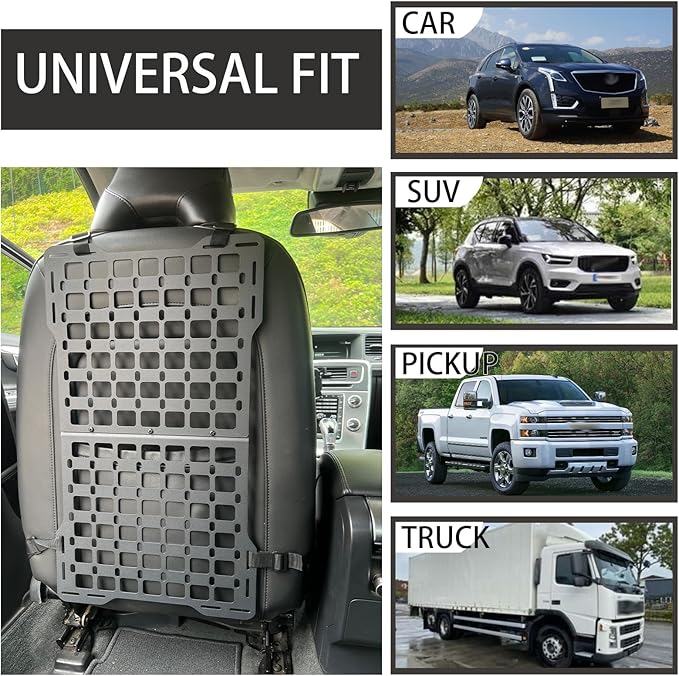 Metal Rigid Molle Panels for Vehicles Alloy Truck Mount Rack Panel Tactical Seat Back Organizer Adjustable Versatile Panel Stronger Than Plastic with 3 Pouches (Molle Panels 3 Detachable Pouches)