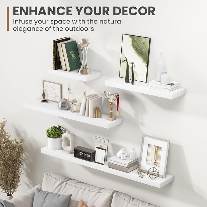 30 Inch Floating Shelves, 8 Inch Deep Floating Shelves for Wall, Hanging Shelf with Invisible Brackets, Deep Shelves for Bath