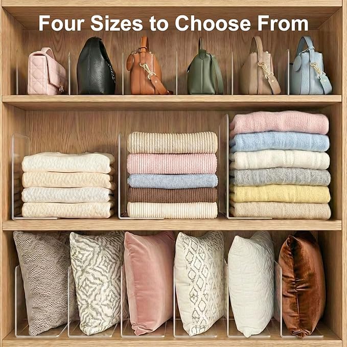 SortNStore Shelf Dividers for Closet Organization: 12" Tall x 12" Deep, Taller Adhesive Separators Features Acrylic Material 