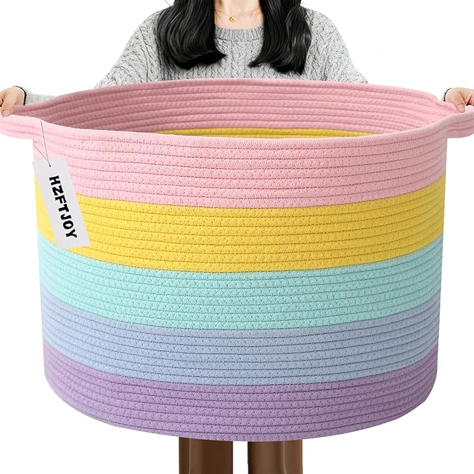 115L Large Blanket Basket,23.6" L x 23.6" W x 15.7" H Rope Woven Baskets with Handles, Toys Storage Bins,Laundry Basket Perfe