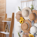 Macrame Hat Hangers for Wall Wide Brimmed Hat Holder Storage 10 Clips Hat Rack Organizer for Wall Display Boho Decor for Fedo