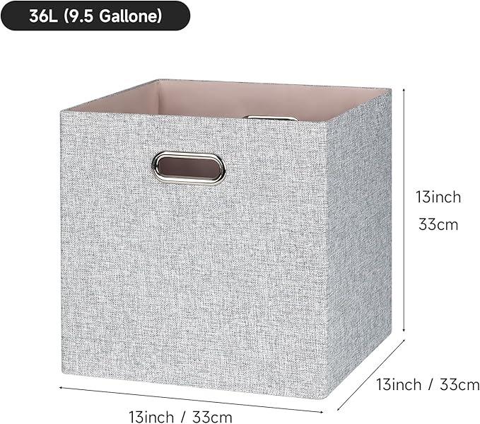 Posprica Collapsible Storage Bins,13×13 Foldable Storage Cube Boxes Fabric Drawer Fabric Storage Bins Vinyl Record Woven Gray