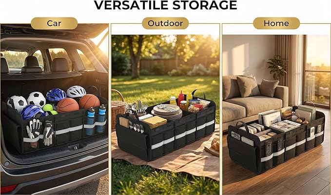CloudDream Car Trunk Organizer and Storage, 35.4 Large Foldable Cargo Storage with 3 Compartments & 6 Pockets, Waterproof