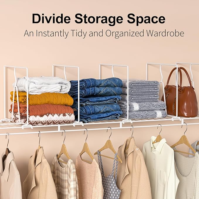 Wire Shelf Dividers for Closet: Tall 8 Pack 12-Inch Deep Adjustable Organizer for Shelves,Metal Rack Separator for Clothes, P