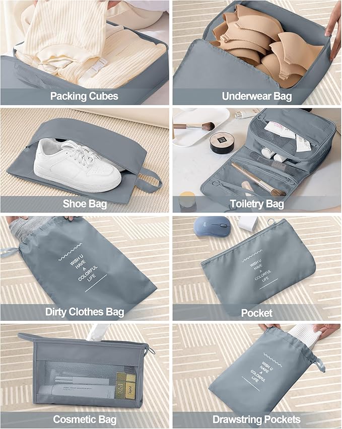 Packing Cubes 10 PCS, Mesh Breathable Luggage Organizers Bags, Packing Organizers, Durable Travel Essentials Bags Set, Travel