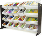 Humble Crew Extra-Large Toy Organizer with 20 Plastic Bins – White/Espresso Storage Rack with 4-Tier Shelves, Anti-Tip Safety