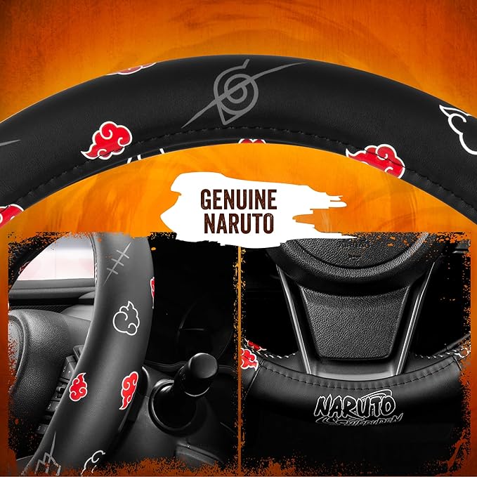 Naruto Shippuden Car Steering Wheel Cover, 15 Inch Anime Steering Wheel Cover, Cushioned Soft Comfortable Cover Anime Car Accessories for Men Women, Akatsuki