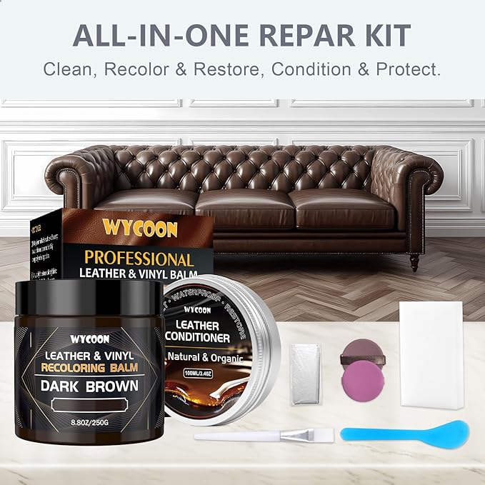 Leather Recoloring Balm with 100ml Mink Oil Conditioner | Black Repair Kit, Dye & Color Restorer for Furniture, Sofa, Car Sea