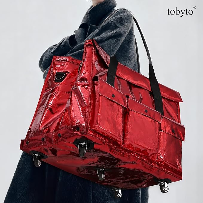 tobyto Reusable Grocery Bag on Wheels, 105L Foldable Rolling Tote, Shopping Trolley 66LBS Capacity - Water-Resistant for Laun