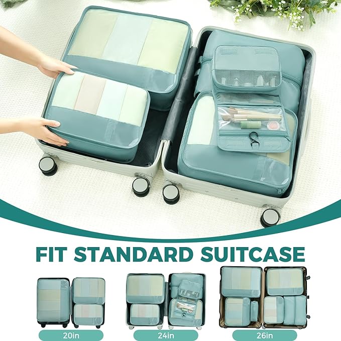 BAGAIL 9 Set Packing Cubes with Packing List Luggage Packing Organizers for Travel Accessories (Dusty Blue)