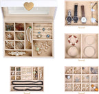 Kendal Jewelry Box, 5-Layer Jewelry Organizer Box with Glass Lid, Brass Gold and White, Heart Shaped PU Leather, Storage Box 