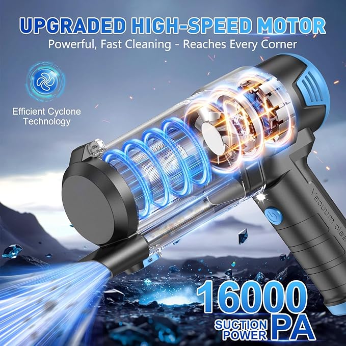 KMM Handheld Car Vacuum Cleaner, 16000PA Air Duster & Vacuum Cleaner, 120W High Power Hand Held Vacuum Cordless, Portable Vac