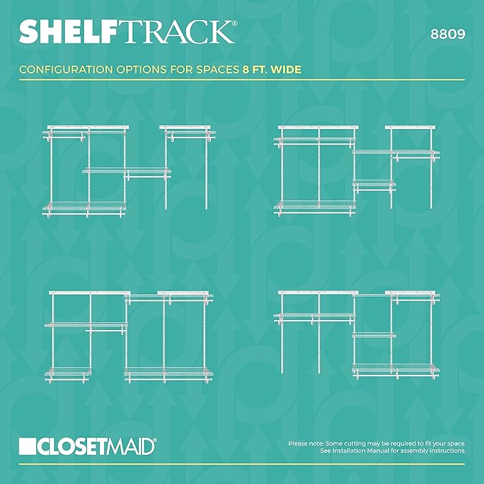 ClosetMaid ShelfTrack Wire Closet Organizer System, Adjustable from 5 to 8 Ft., with Shelves, Clothes Rods, Hardware, Durable