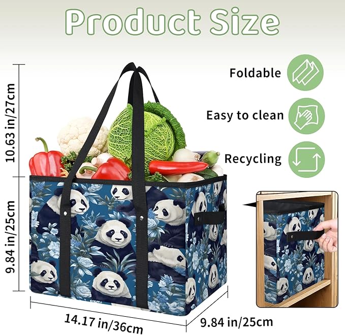 Reusable Grocery Bags Heavy Duty Shopping Bags Foldable Large Tote Bags with Long Handles & Hard Bottom