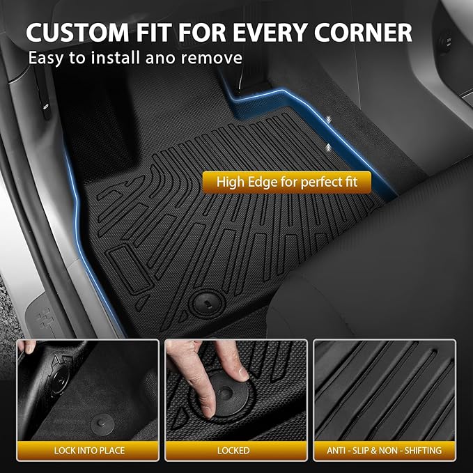 Powerty Floor Mats for 2020-2025 Kia Telluride 7/8 Passenger Car Mats Accessories, All Weather TPE Custom 2-in-1 Cargo Liner Seat Back Covers Protectors Replacement (Floor Mat + 2-in-1 Trunk Mat)