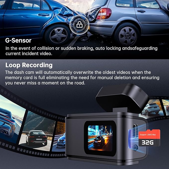Dash Cam Front and Rear, 2.5K+1080P Dual Dash Camera for Cars, Ecomoment Car Camera with 1.47" IPS Screen, Built-in Wi-Fi, 17