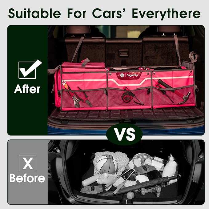 Car Trunk Organizer for SUV, Heavy Duty Waterproof Trunk Organizer, Foldable Collapsible Car Organizer with Cooler,