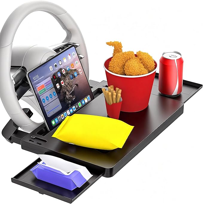 Wide Large Car Steering Wheel Tray, Car Mobile Desk, Cup Holder Tray, Laptop Table Tray, Made of eco-Friendly ABS, for Eat,Lunch,Working,Relaxing in Mid-Size Full-Size Sedan/SUV Pickup Truck