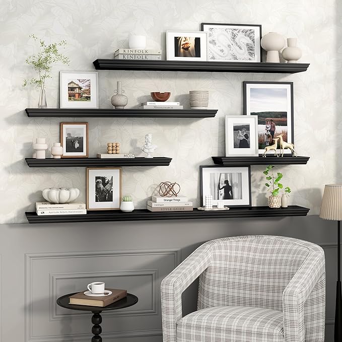 Axeman 55 Inch Floating Shelves for Wall, 9.3" Deep Crown Molding Wood Display Shelf with Heavy Duty Invisible Brackets for L